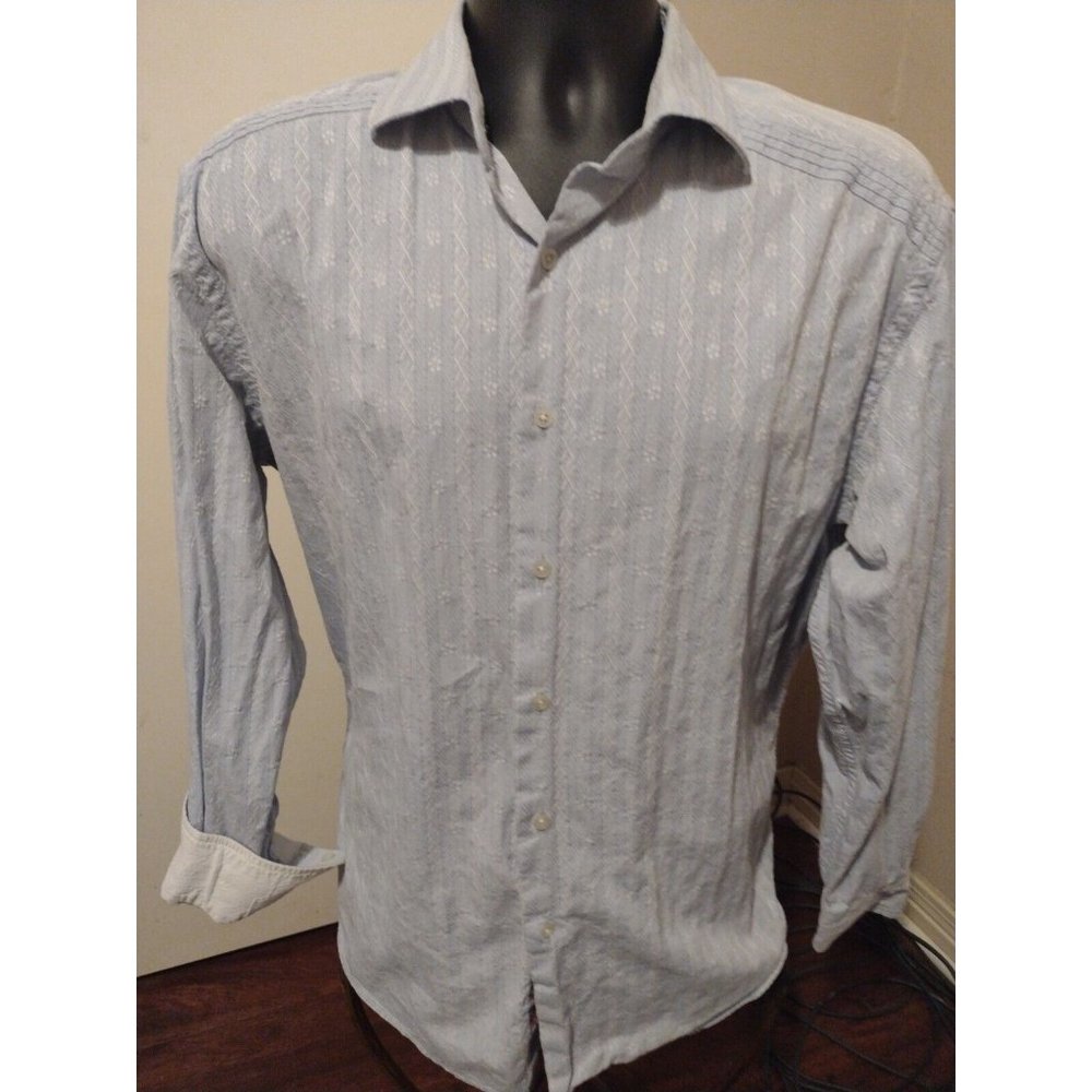 Men's ROBERT GRAHAM Blue Striped Geometric Long Sleeve Button Shirt XL Cotton